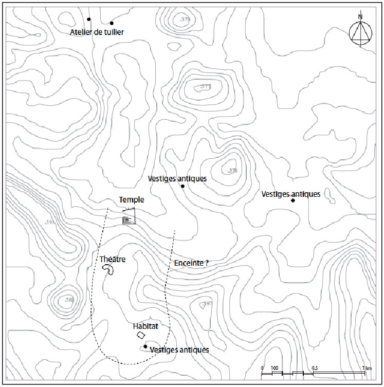 Fig. 1 : Cadayrac, plan de localisation des vestiges repérés (extrait de Pisani 2011, p. 663, fig. 21).